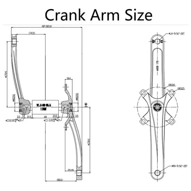 Alps2Ocean Universal 152MM/160MM/165MM/170MM/175MM BCD 104MM Square Taper Bike Crank Arms for City Bike,MTB,Ebike,Belt Bicycle