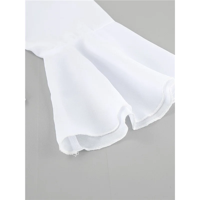 

AG-Women's Tie Front Tops Sheer Mesh Bell Long Sleeve Ruffle Blouse Shirt Crop Top