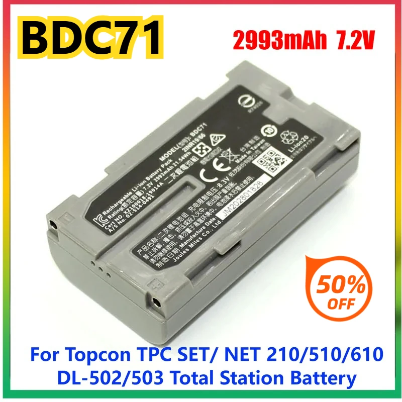 

2993mAh 7.2V BDC71 Battery for Topcon TPC SET/ NET 210/510/610 DL-502/503 Total Station Replacement Batteries