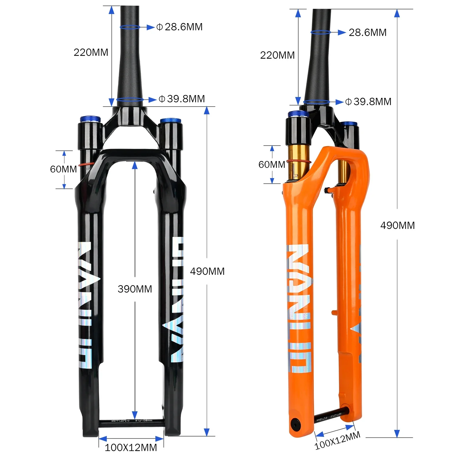 Nanlio 700C Suspension Fork 45mm Offset 60mm Travel Gravel Bicycle Fork Tapered 100*12mm Thru Axle Disc Road Bike Fork Cycling