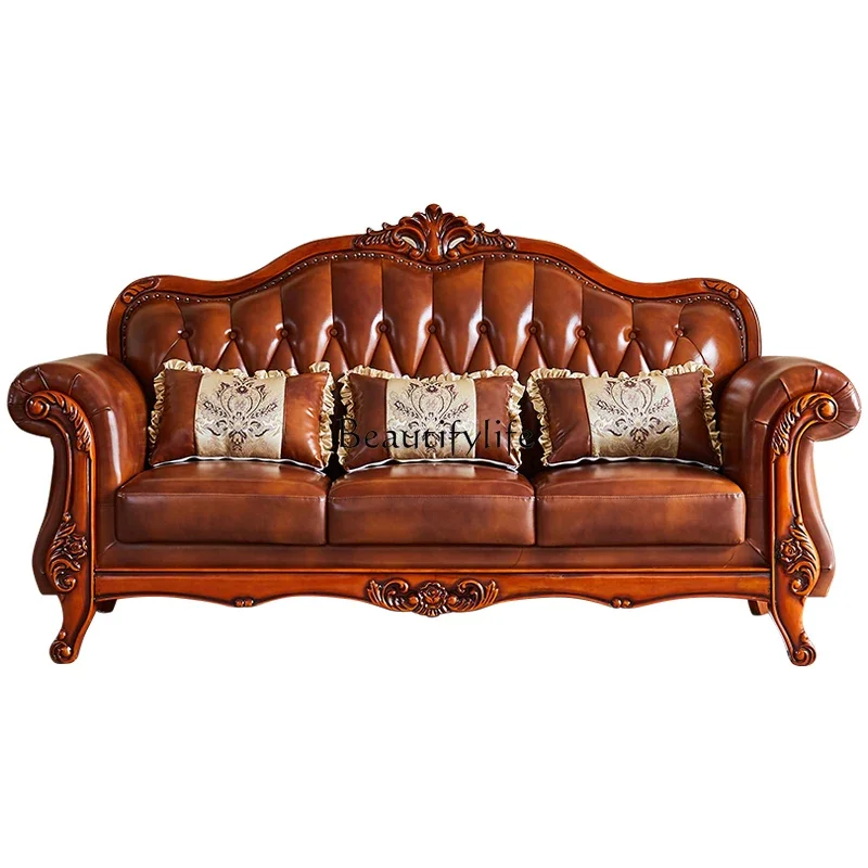 

FG40Small apartment living room American simple retro small tea table drinking tea back chair three-person sofa