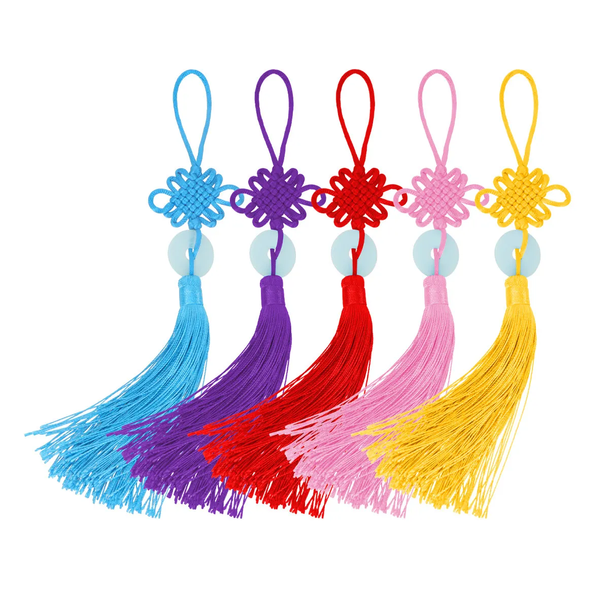 5Pcs Peace Buckle Hanging Pendants Chinese Knot Jade Pendants Red Purple Yellow Lake Blue Pink Car Decorations Good Luck