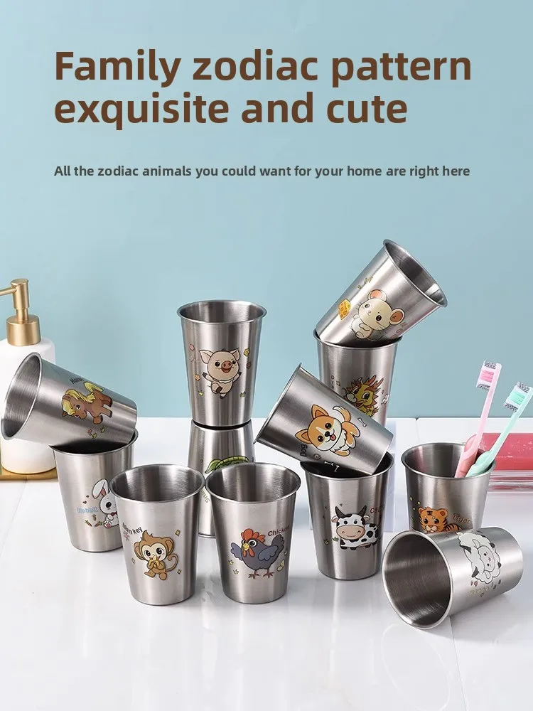 

Creative 304 Stainl Steel Drinking Cup Set with Toothbru Holder Chinese Zodiac Design Home Use Mouth Waing Cup