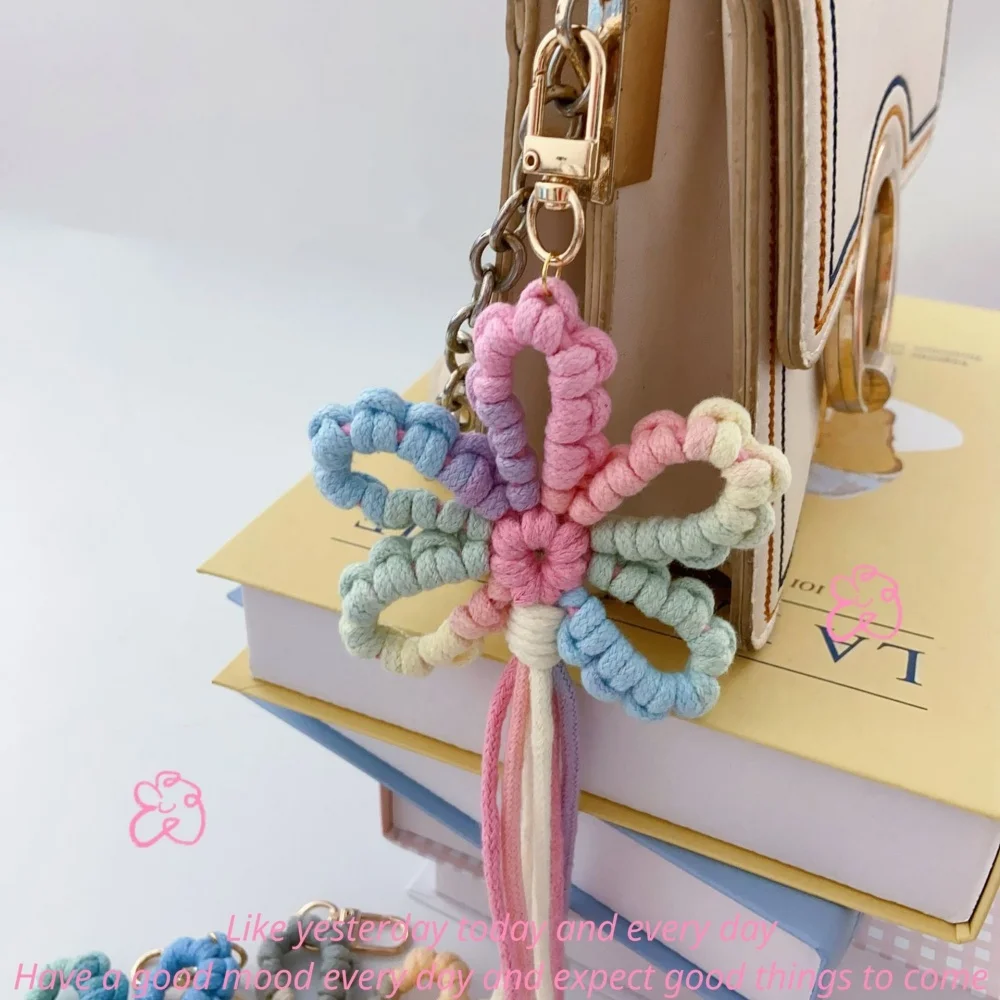 Handmade Woven Flower Tassel Keychain Colorful Braided Lanyard For Phone Case Decoration Chic Bag Pendant Kpop Key Chains Gifts