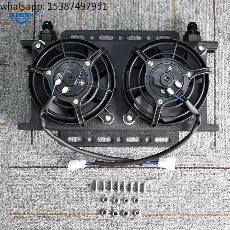 For Universal British Style 19 Rows Oil Cooler Dual Fan Oil Cooler with Mounting Bracket