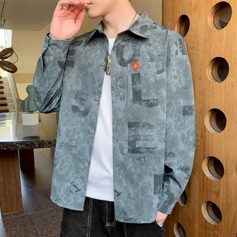 

Casual Long Sve Men's irt Thin Outerwear Autumn Workwear Sle Faionable Print No Iron Treaent Loose Fit Youthful