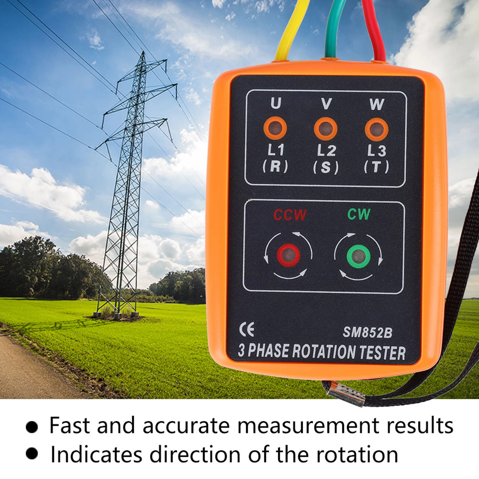 SM-852B 3-Phase 60V~600V AC Sequence Order Rotation Indicator Tester 20Hz-400Hz