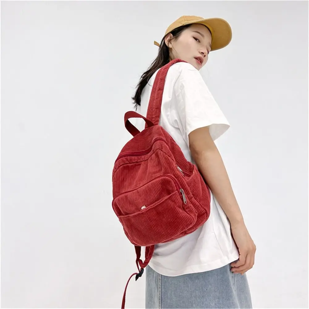 Casual Small Backpacks Aesthetic Corduroy Mini Backpack Purse Japanese Style Travel Roomly Double Shoulder Bags