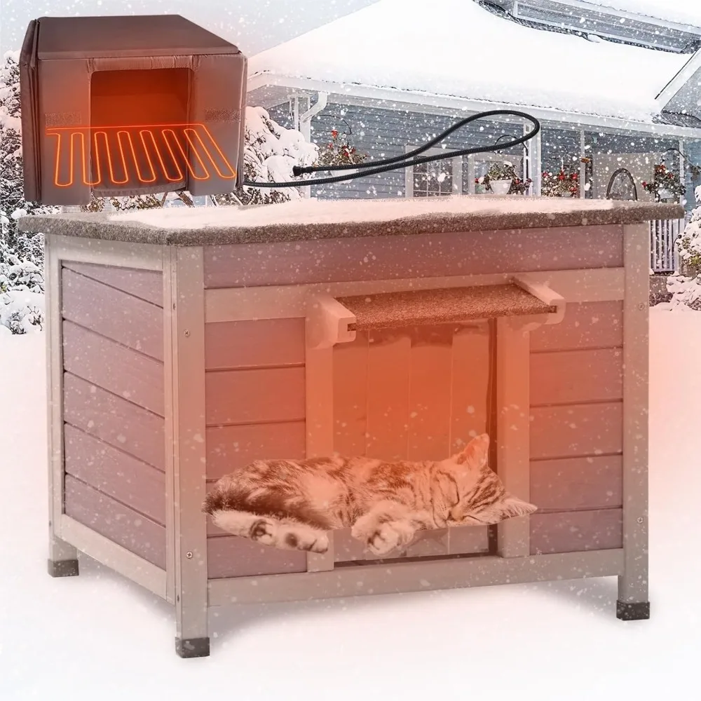 

Heated Cat House for Outdoor Cats with Insulated Liner for Winter, Temperature Control Cat Cage, Indoor Kitty Shelter