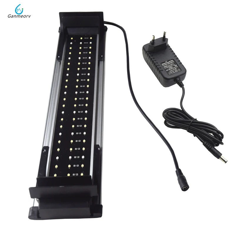 40-60cm 15W Aquarium LED Lighting Fish Tank Light Lamp with Extendable Brackets 48 White and 24 Blue LEDs Fit for  decro