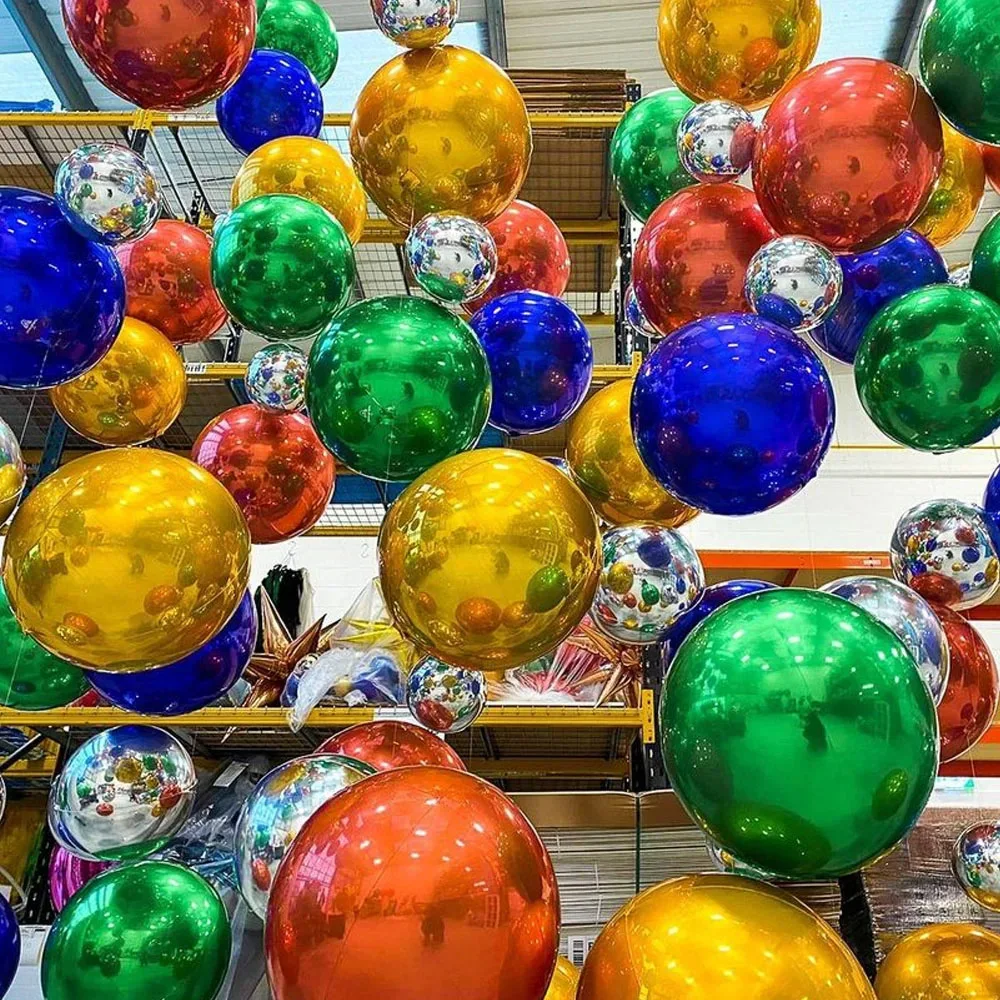 2/5 Stück 4D Runde Ballons 10 18 22 32 Zoll Metallisch Gold Silber Helium-Folienballons für Geburtstag Babyparty Hochzeit Party-Dekoration – Detail 8