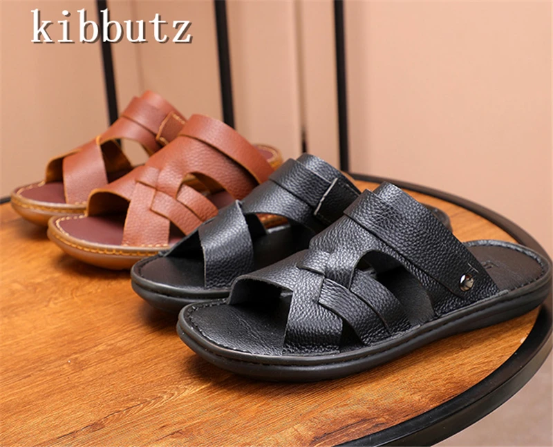 New Summer Open Toe Men's Sandals Genuine Leather Casual Soft Bottom Slippers Wear In Two Ways Nonslip Oxfords Sole Shoes