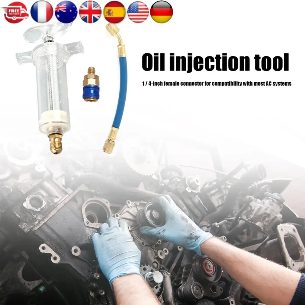 

Car A/C Oil Dye Injector with Low Side Quick Coupler Adapter 1Oz Auto Compressor Oil Dye Injector Air Conditioning Repair Tools