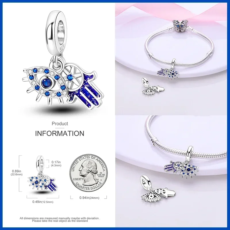 Cuentas de plata de ley 100% 925 auténtica para mujer, abalorios clásicos de ojo de Diablo, compatibles con pulseras Pandora originales, fabricación de joyas finas DIY