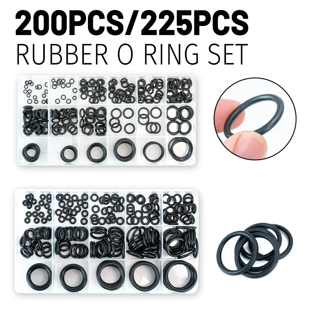 니트릴 고무 O-링 키트, 수리 및 유지 보수용 고압 도장 개스킷, 내유성 탄성 밴드 O 고무 링, 200 개, 225 개