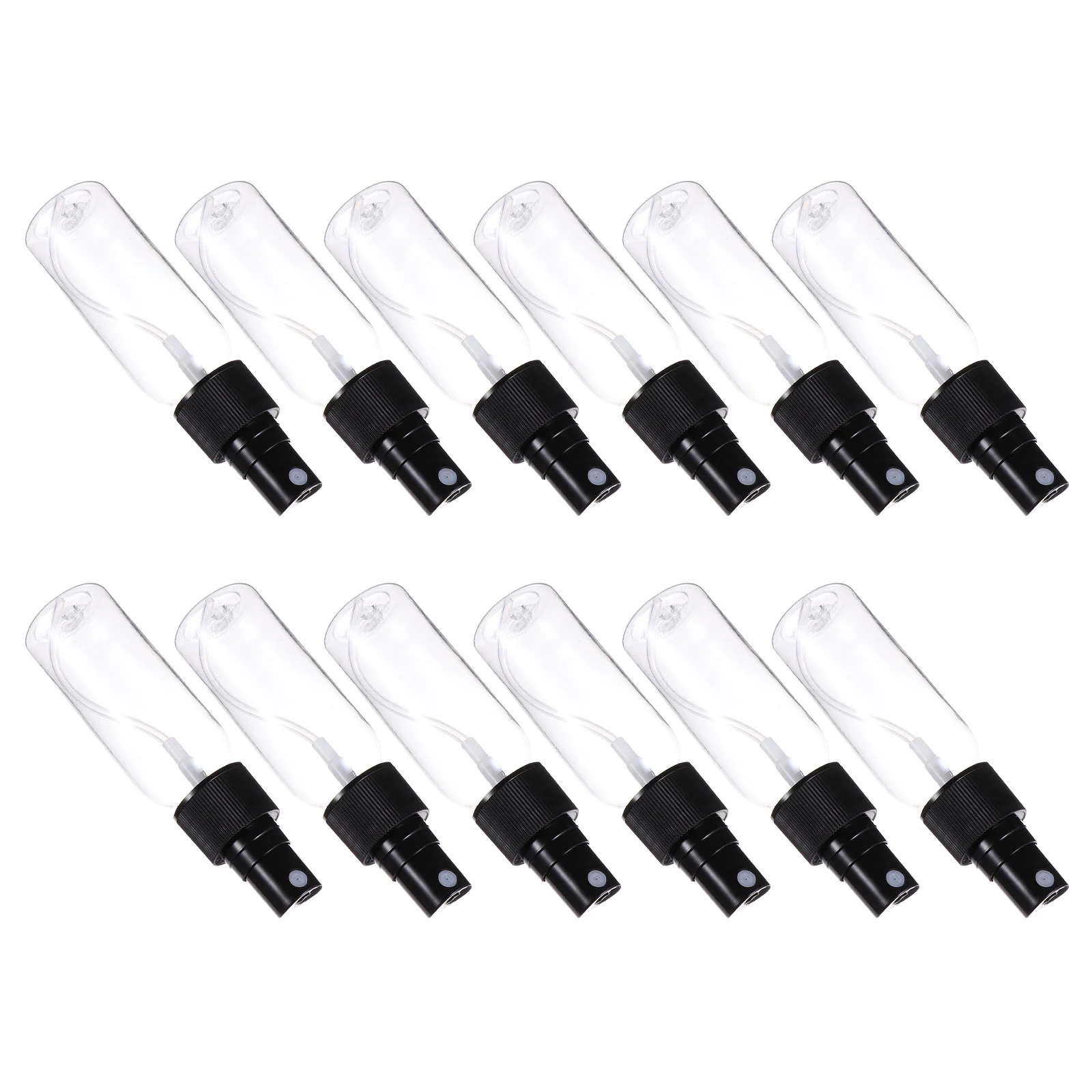 

12 Pcs Travel Size Spray Bottles Transparent Plastic Caps Fine Mist Nozzles Leak Proof Perfume Cologne Alcohol Water Mouthwash