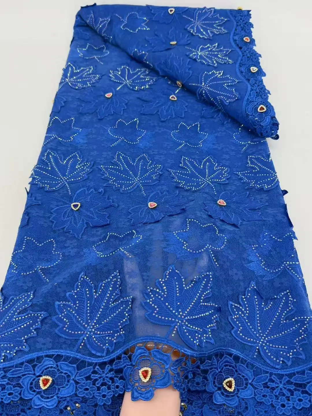 

African Guipure Cord Lace Fabric With Rhinestone 2026 High Quality Water Soluble for Nigerian Party Dress Sewing Meter 5 Yards