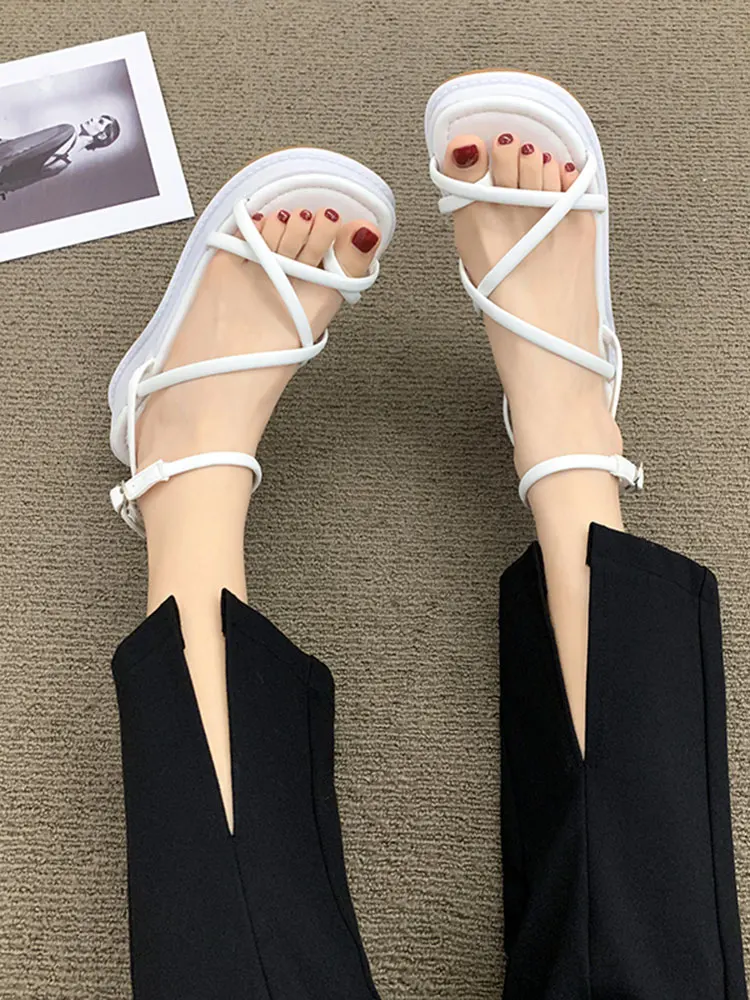 Retro Woman Shoes High Heel Sandals All-Match Clogs Wedge 2024 Summer Suit Female Beige Flip Flops Platform Anti-Skid Original C