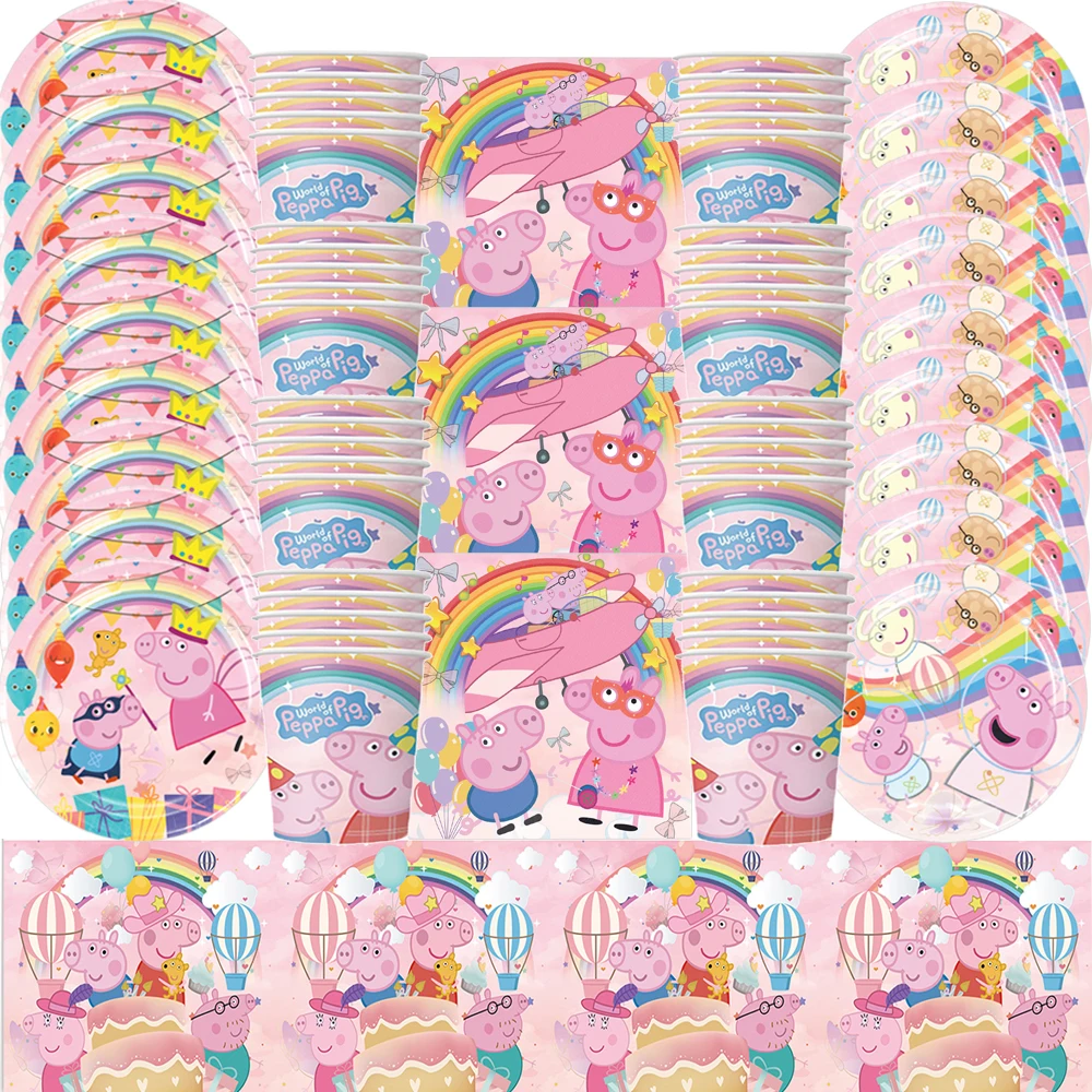 

Peppaed Pig Party Supplies Set Cartoon George Page Paper Plate Foil Balloons Cup Tableware Baby Shower Kids Birthday Party Decor