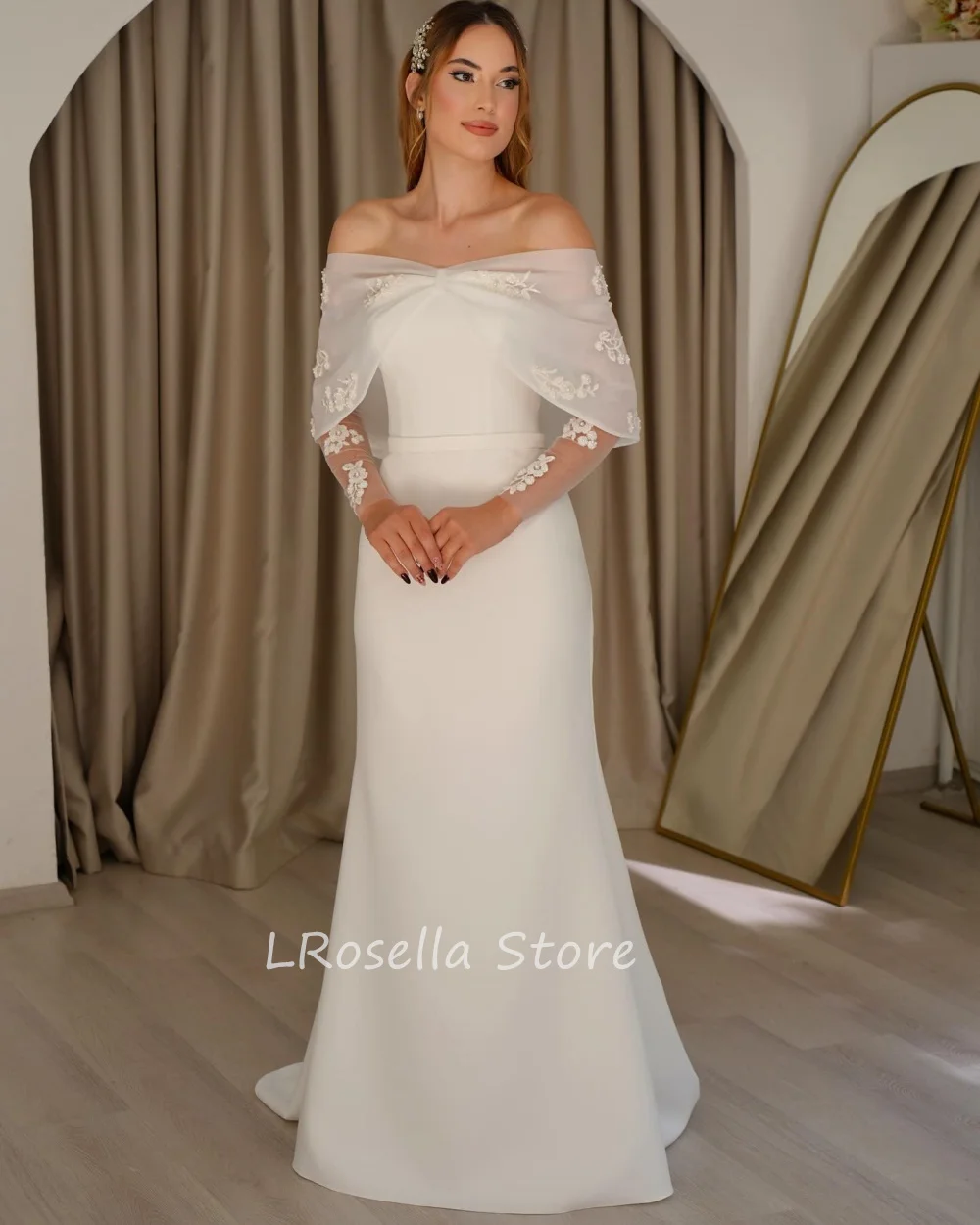 LRosella Wedding Dress Crepe Beading Mermaid Long Sleeve Pleated Floor-Length Elegant Exquisite Morden style Luxury  فساتي2024