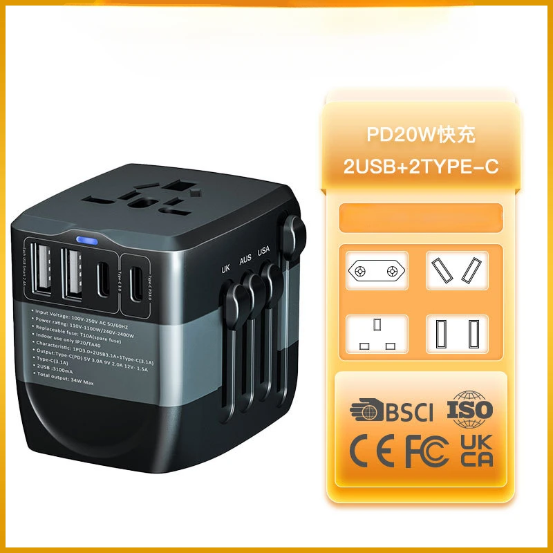 Plugue Universal Viagem Todos os Adaptadores Carregador com ue Eua Reino Unido Plugue au tipo c Adaptador de Carregamento Soquete 2023