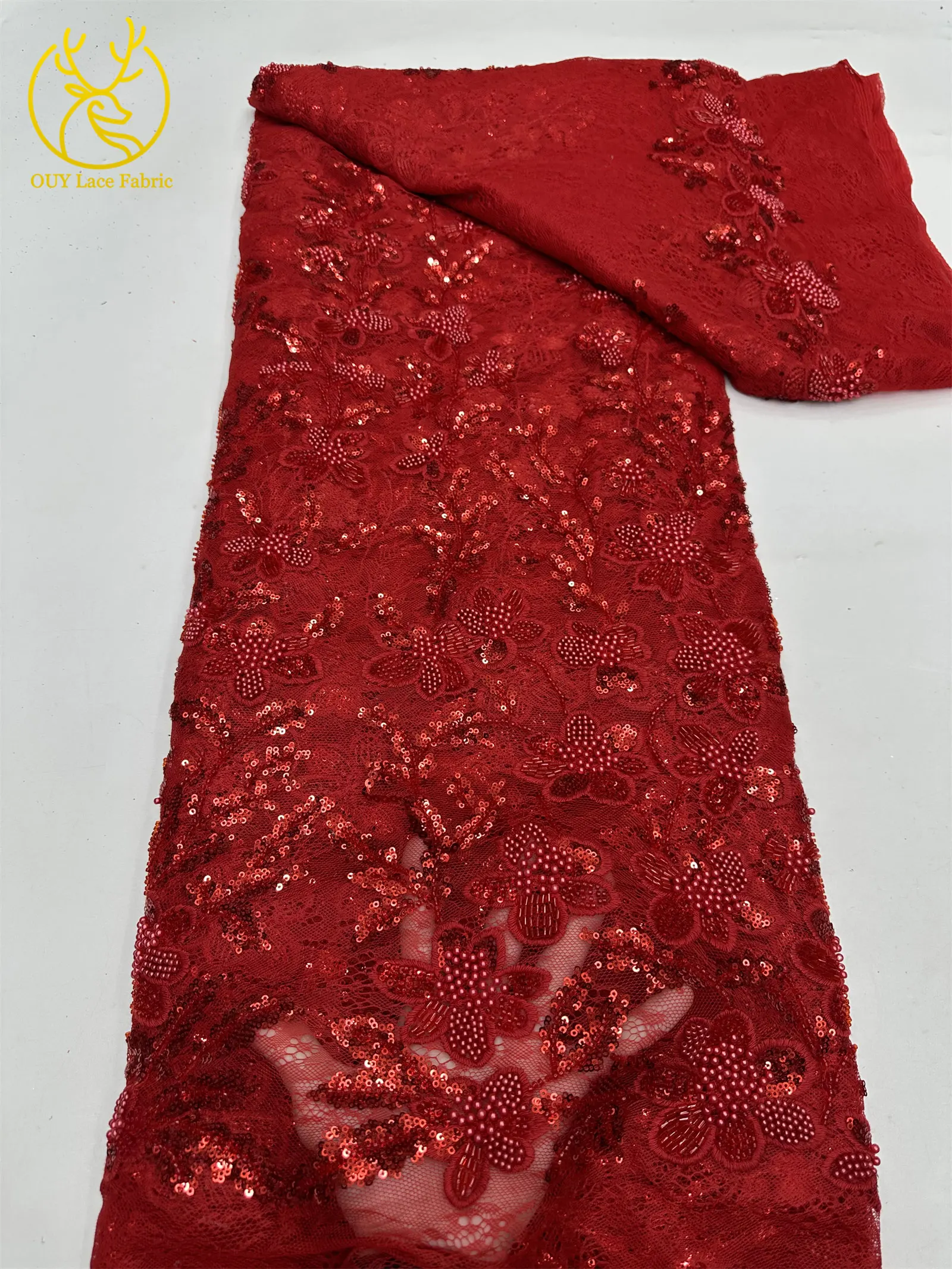 Afrikanischer Bräutigam Bestickter Pailletten-Spitzenstoff 2026 Luxuriöser Marineblauer Französischer Perlen-Spitzenstoff für Braut-Hochzeitskleider und Partykleider zum Nähen – Detail 15