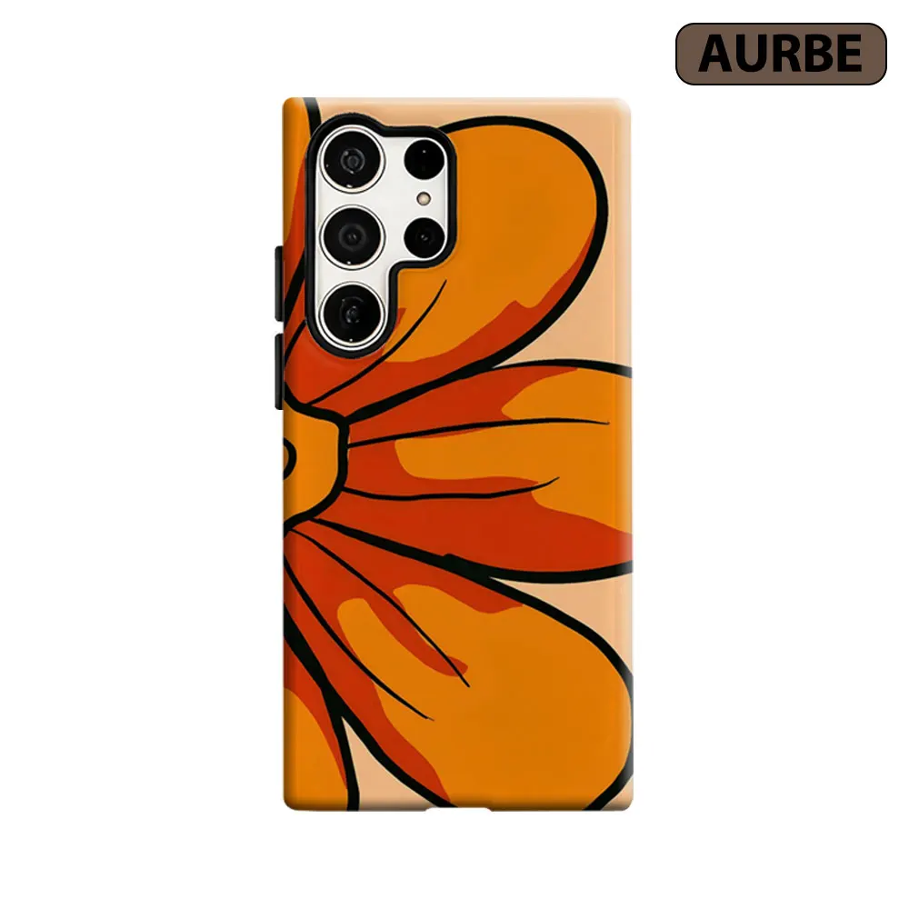 Aurbe Handyhülle für Samsung Galaxy S26 S25 S24 S23 Ultra Plus HD Harte Robuste Orange Blumen Doppelschicht-Folie Schutzhülle