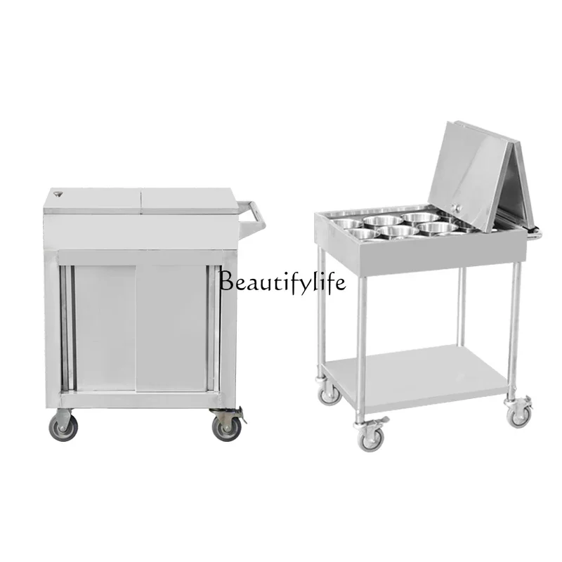 Stainless steel seasoning truck Commercial kitchen Restaurant mobile seasoning rack Multifunctional mobile dining car