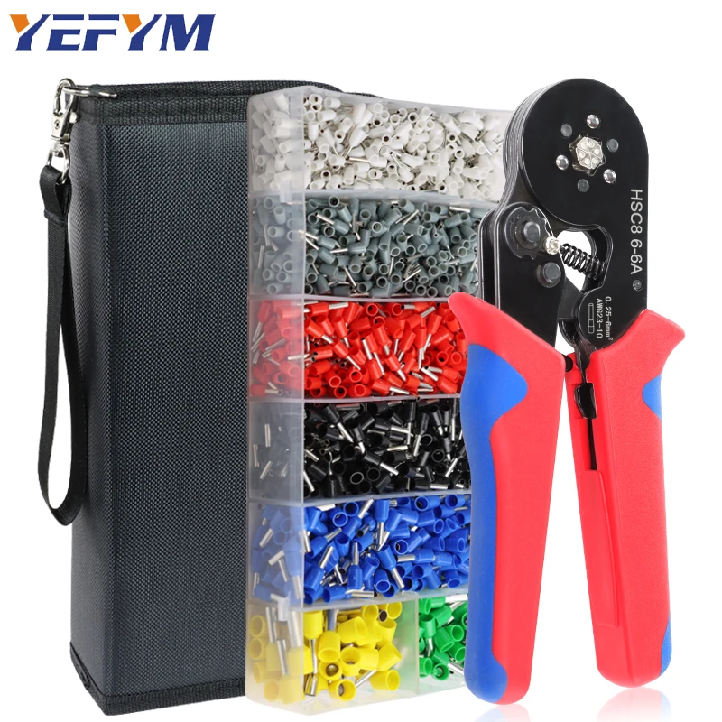 Ferrule Crimping Tool Sets HSC8 6-6A 0.25-6mm² 23-10AWG Electrical Crimper Pliers  For Wire End Crimp Tube Terminals Box