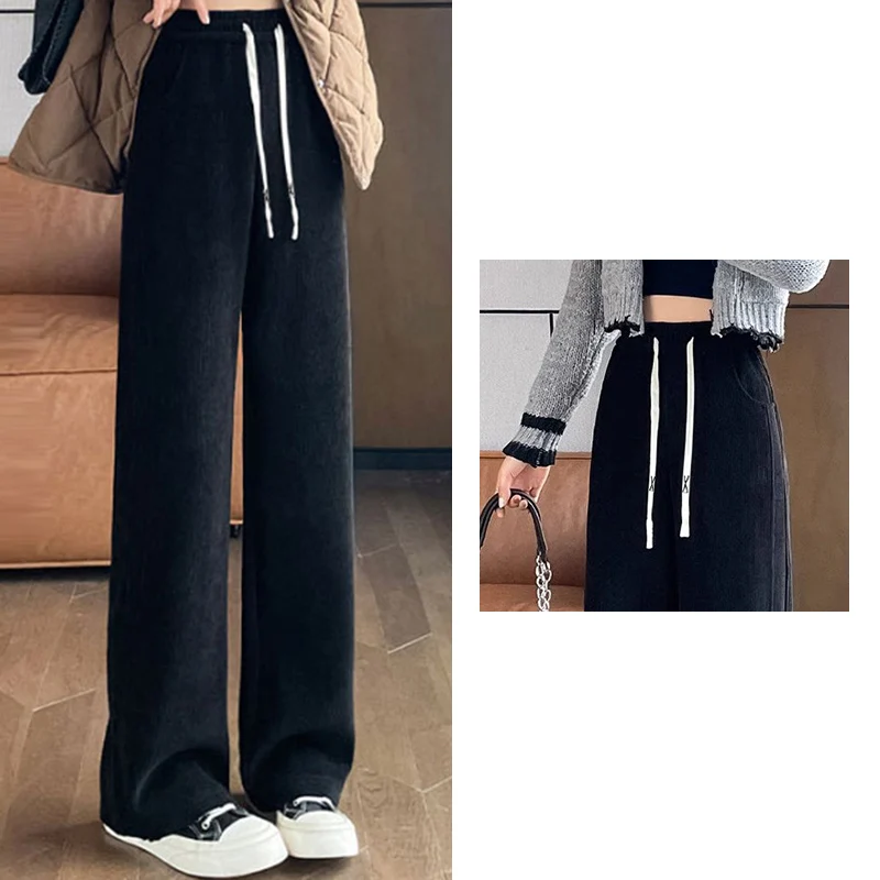 

2024 Spring Autumn Women Concise Daily High Waisted Long Pants Lady Versatile Basic Solid Color Straight Leg Wide Leg Trousers
