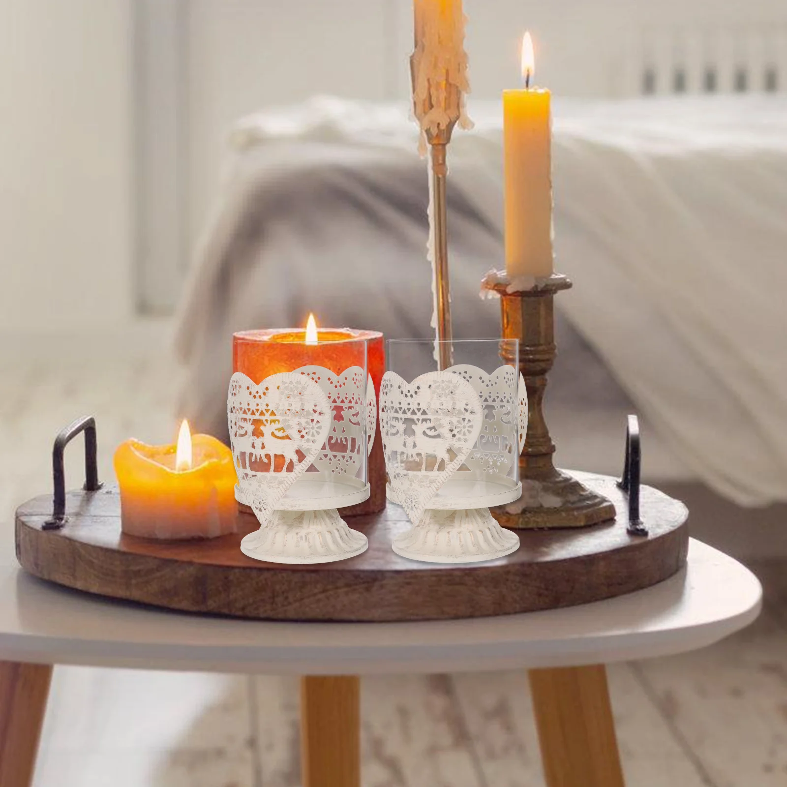

2Pcs Heart Style Holder Delicate Candlestick Decorative Desktop Stand Romantic Home Party Table Centerpiece Xmas