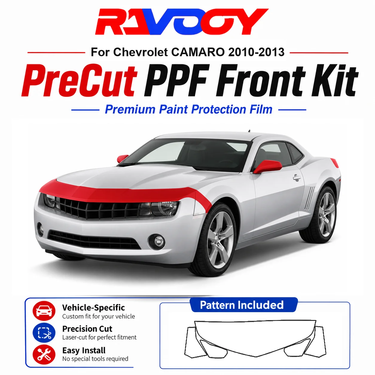 85mil-tpuプレカットppfキット-シボレー-カマロ-2010-2013用-フード、フェンダー、ミラーセット-自己修復クリアブラフィルム