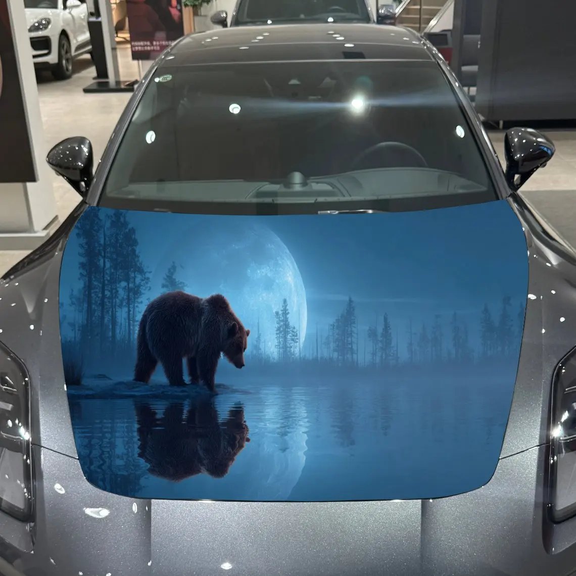 

Moonlit Night Brown Bear Car Hood Vinyl Stickers Car Surface Protection Decal Car Decoration Cover Vinyl Wraps Waterproof Self-a