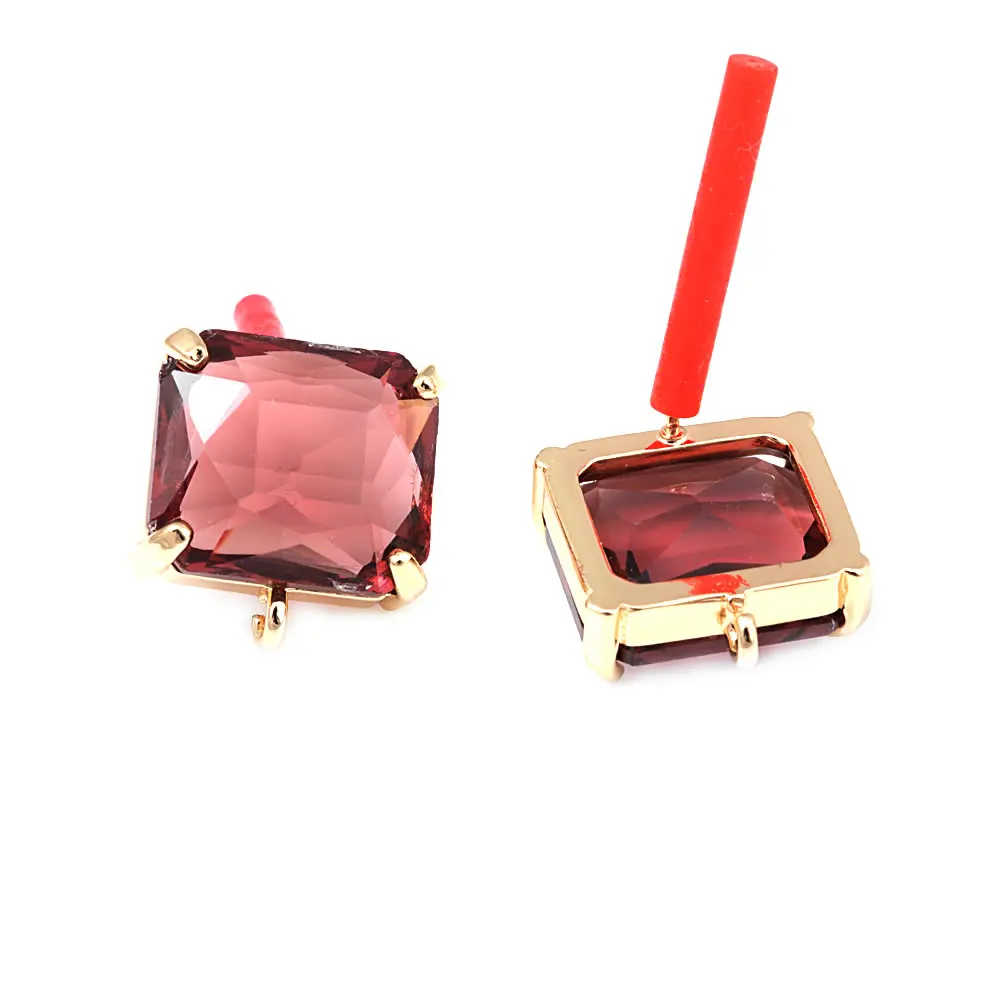 18K Gold Color Brass Glass Rectangle Round Heart Shape Stud Earrings Pins Diy Jewelry Making Earrings Accessories for Women