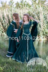 Renaissance Medieval Outfits Autumn Princess Prom Dresses Cotton Long Sleeve Embroidery Bustle Costumn Evening Dress