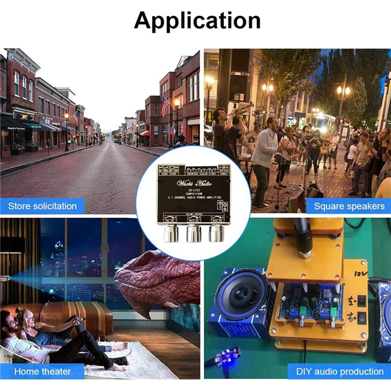 ABMF-2X ZK-LT23 Bluetooth Audio Amplifier Board With DC Cable 2.1 Channel 50Wx2+100W Subwoofer TWS True Wireless Audio Module