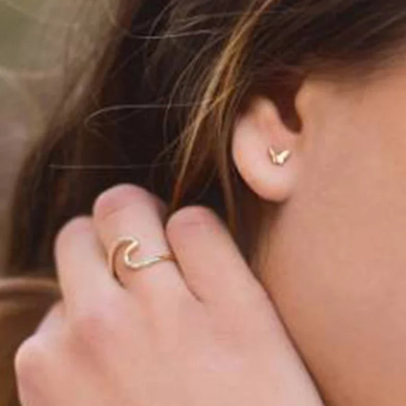 New High End PVD Tarnish Free Charm Seabird Shaped Abstract Irregular Stainless Steel Ring for Women