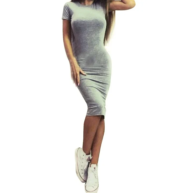 Sommer frauen Kurzarm T-Shirt Kleid Casual Solide Bodycon Hüfte Wrap Eng anliegende Alle-spiel Hot Girl streetwear Party