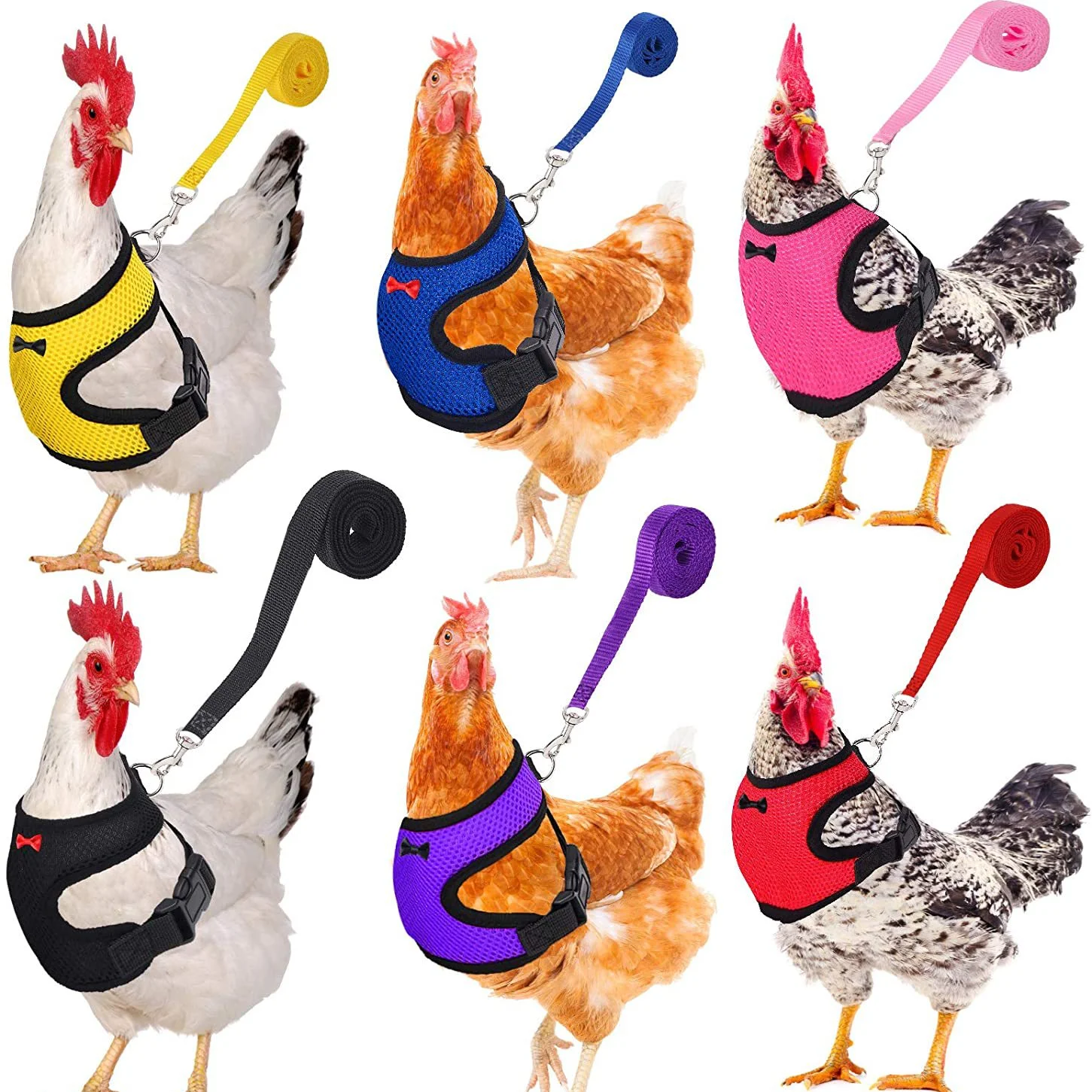 

Fashion Chicken Duck Vest Hen Belt Pet Harness Matching Collars Bow Comfortable Leads Breathable Poultry Supplies