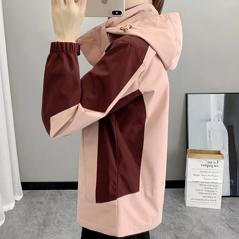 Venkovní lezecká turistická bunda pro ženy, patchworková sportovní nepromokavá kapuce, trekkingová horská větrovka, bundy, pláštěnka - náhled 5