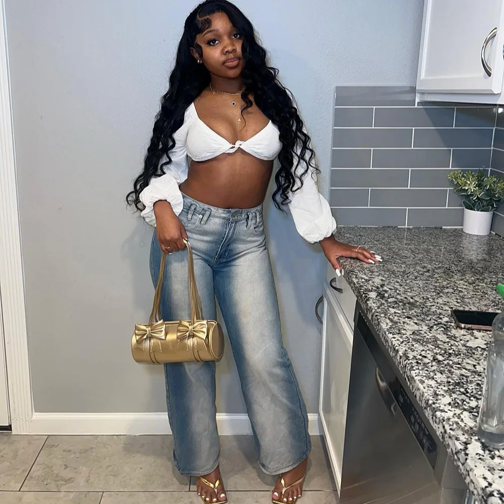 

2025 New High Waist Straight Washed Vintage Denim Pants Women Street Trendy Slimming Casual Long Trousers Fashion Style