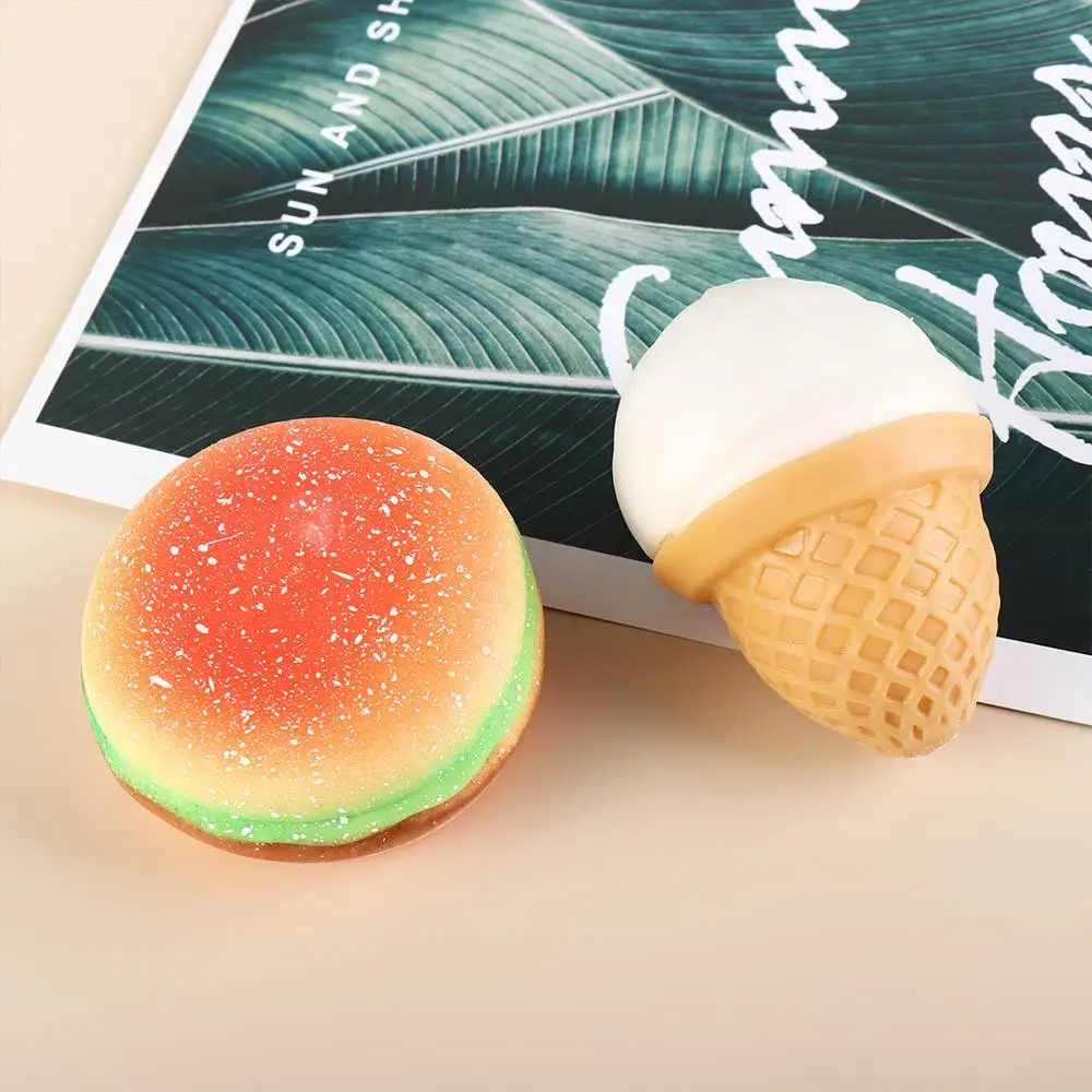 Ice-cream Hamburger Squeeze Toy TPR Sensory Toy Simulation Food Fidget Toy Silicone 3D Pinch Decompression Toy Kids Tricky Doll