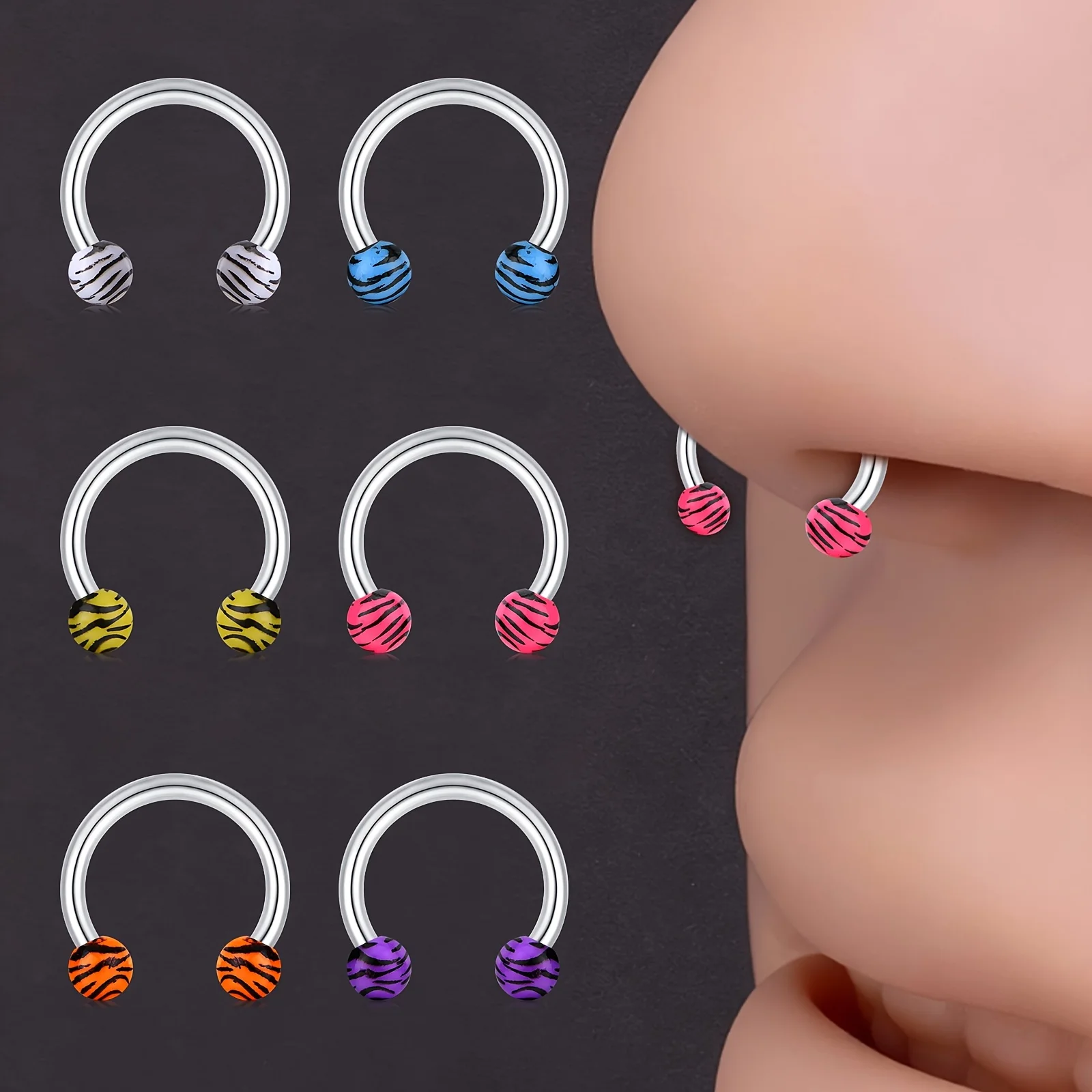 Zebra Print U-Shaped Nose Ring, Made of Comfortable 14G Stainless Steel, Is a Versatile Piece That Can Be Used As a Nose Ring
