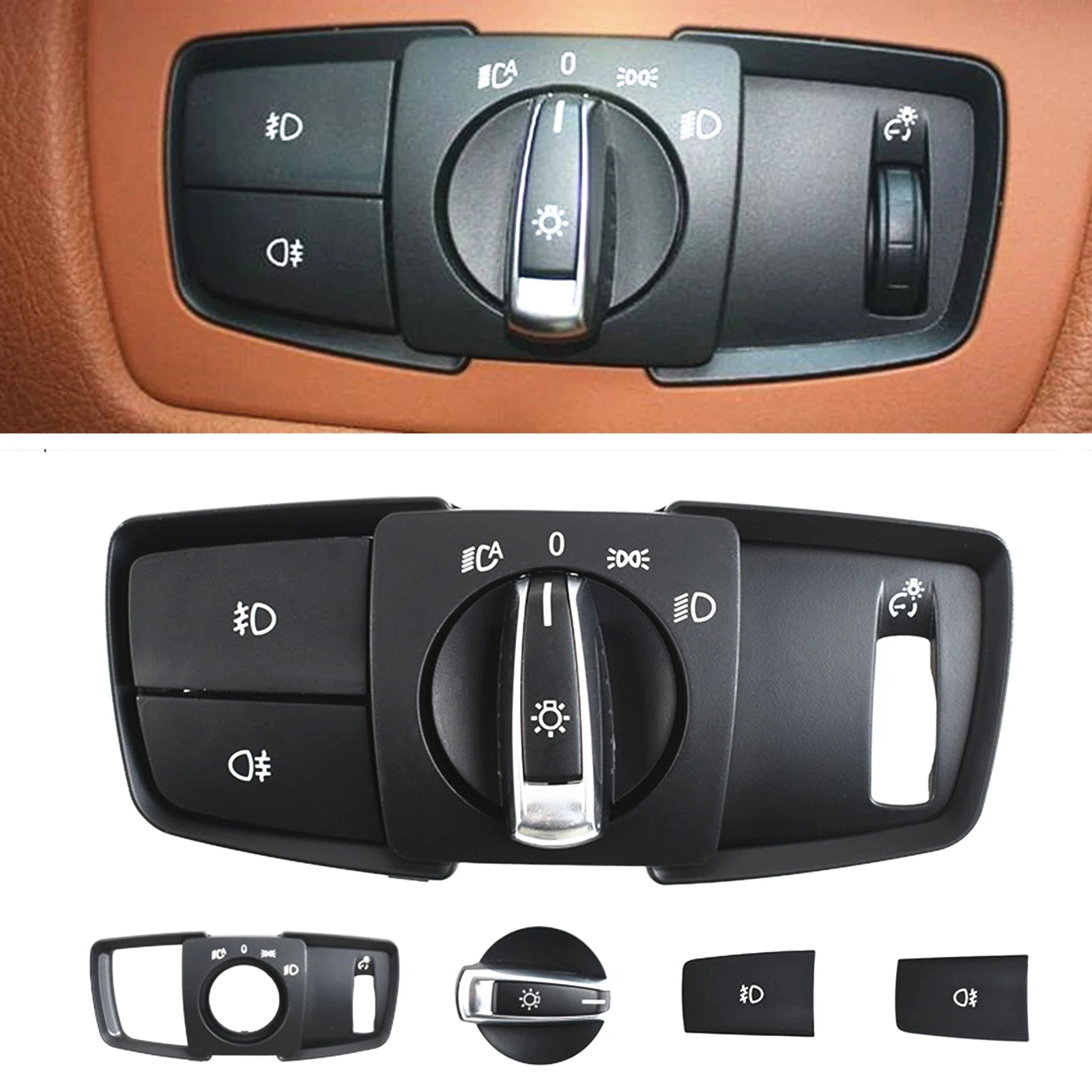 4pcs/set Headlight Headlamp Control Switch Panel+Rotary Button+Knob Cap For BMW 1/2/3/4 Series F20 F22 F87 F30 F31 F32 F82 F83