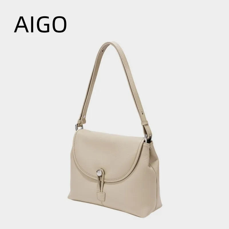 

AIGO Vintage Rope Buckle Design Smooth Glossy Messenger Shoulder Bags for Women Armpit Single Shoulder Bag Bolas Handbag