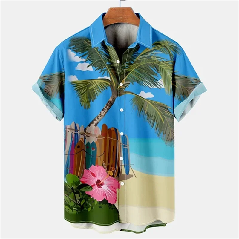 Tropical Palm 3D Printed Men's Summer Beach Quick Drying Harajuku Holiday Men's Fashion Loose Shirt