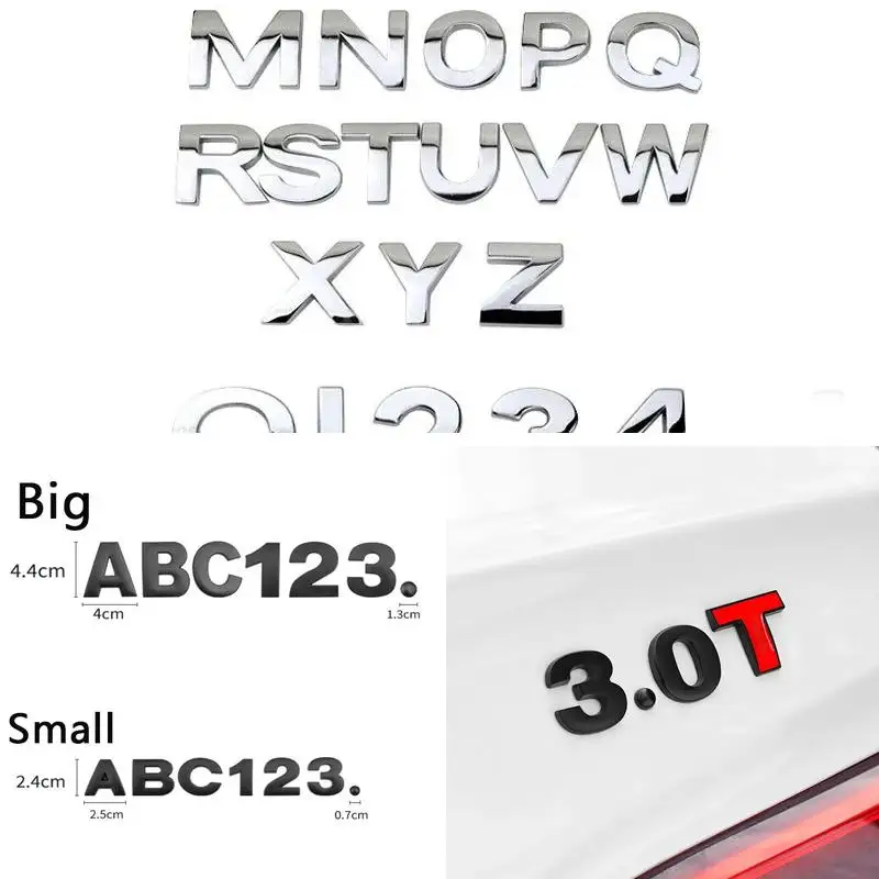 Universal Car 3D DIY Alphabet Number Sticker, Chrome Emblem Badge Decals for Trunk Lid, Auto Exterior Decor Accessories