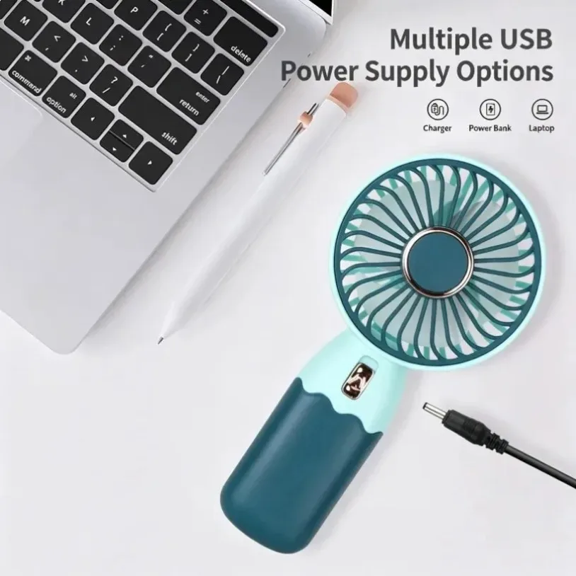 Quiet Operation Mini Handheld Cooling Fan USB Rechargeable With Desktop Base One Speed Gentle Breeze For Makeup Office Summer
