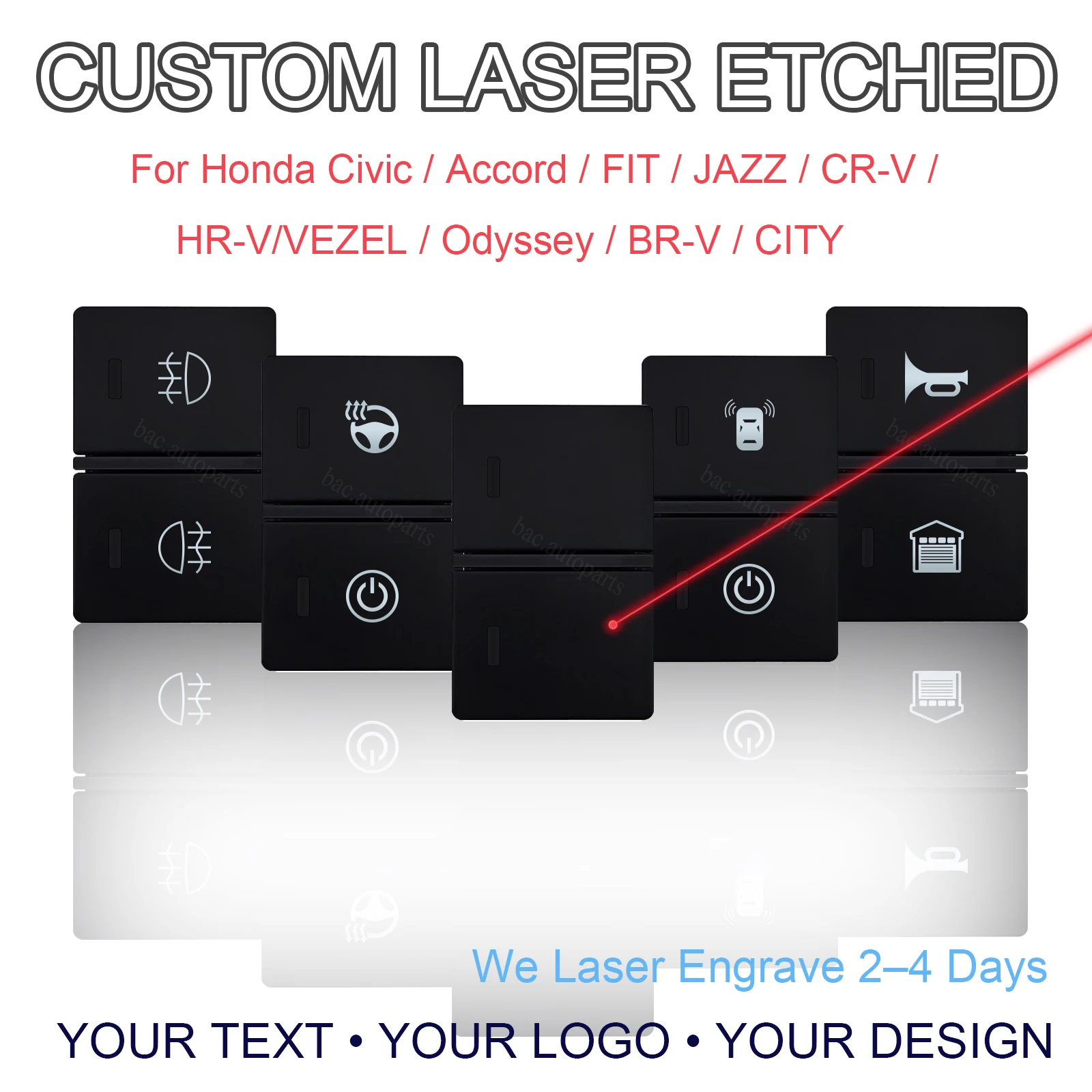 Custom 2-in-1 Dual Push Button Switch Blue/Red LED for Honda Accord/Civic/CRV/HRV/Fit/BR-V/City 2016 Fog Light Radar Parking