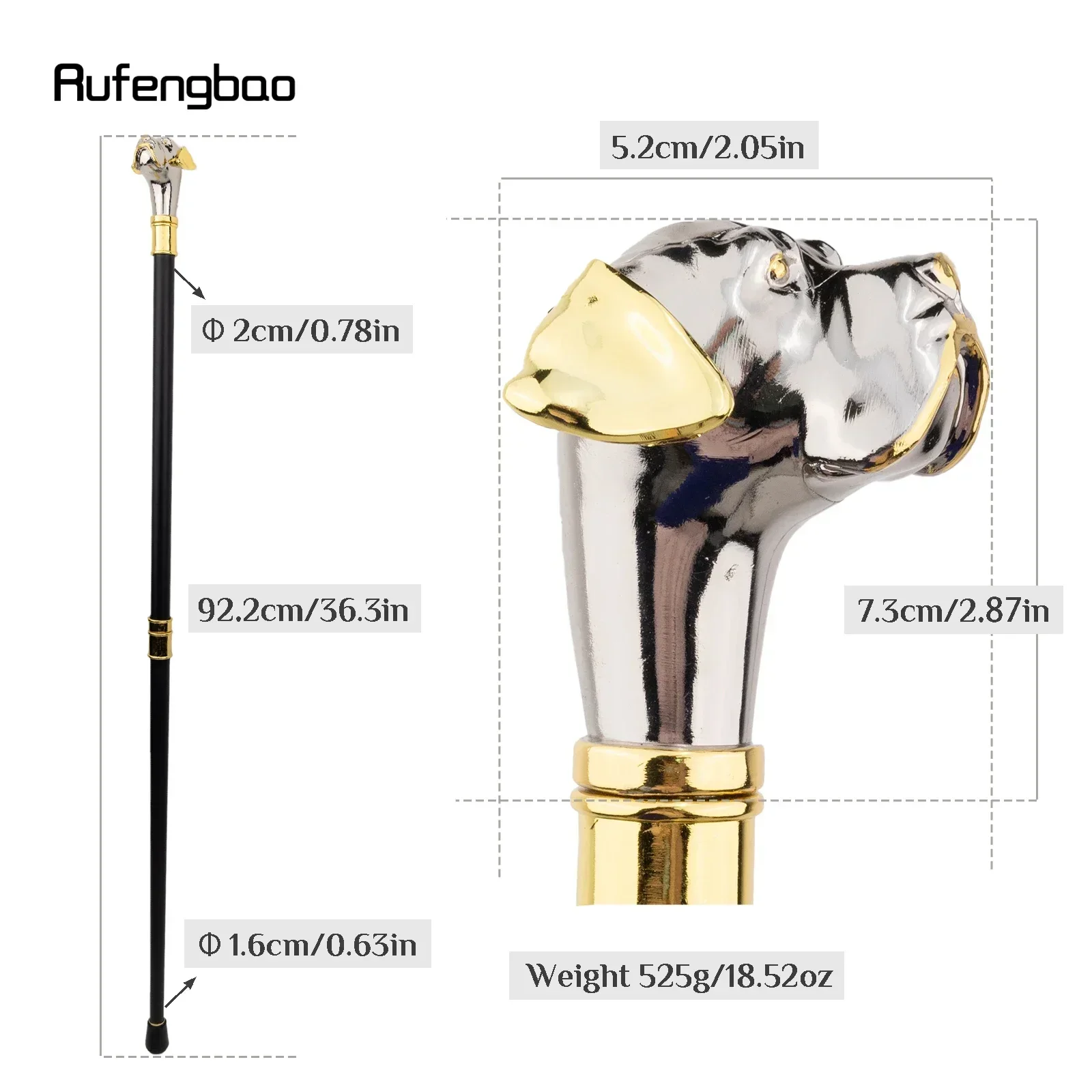 Golden Silver Dog Handle Luxury Pattern Pekingese Stick Party Fashion Walking Stick Decorative Cospaly Cane Knob Crosier 92cm view 7